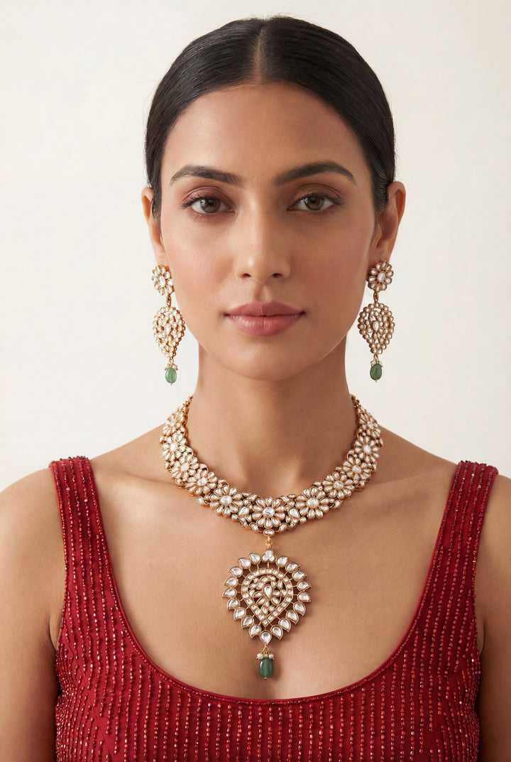 Kaira Gold Finish Kundan Long Set - Zevar by Geeta