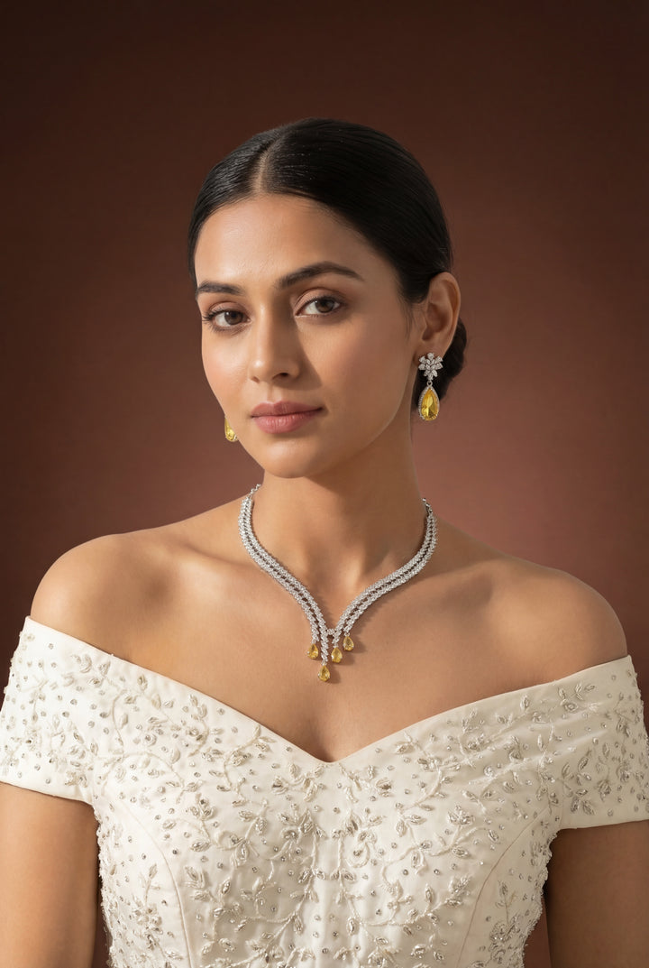 Jeshna Topaz Diamond Necklace Set