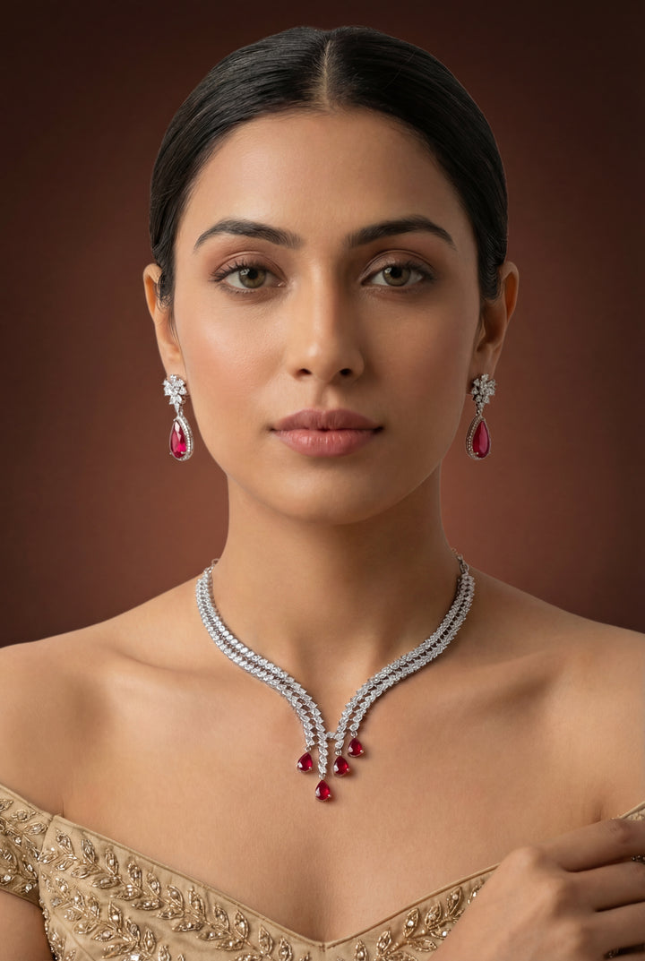 Jeshna Ruby Diamond Necklace Set