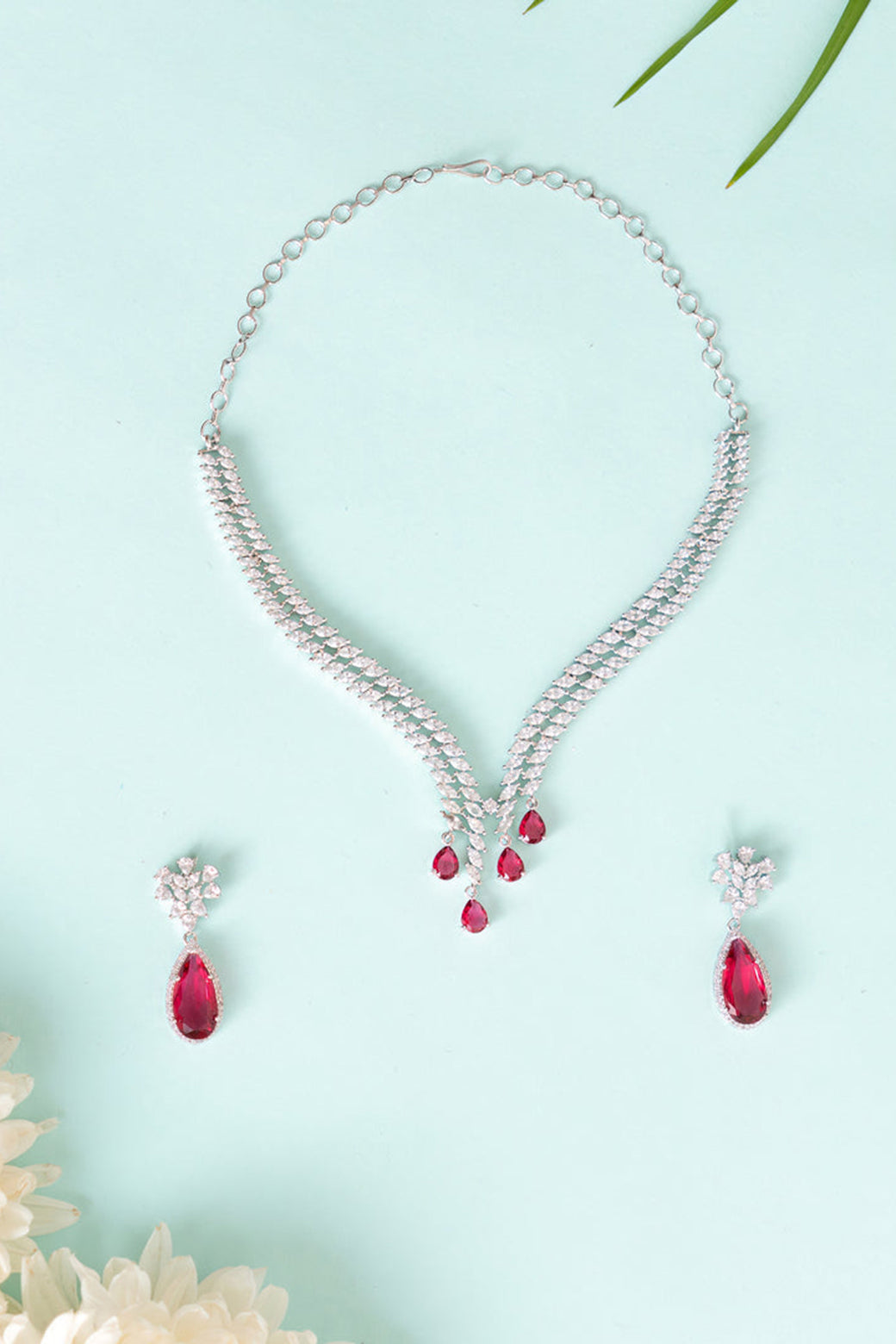Jeshna Ruby Diamond Necklace Set