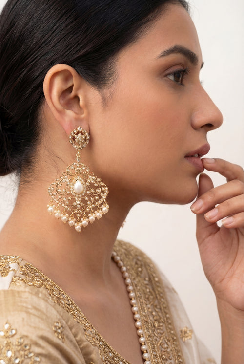 Yauvani Gold Finish Jadau Earrings
